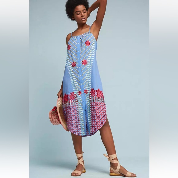Anthropologie Dresses & Skirts - NEW Anthropologie Lilka Estina Embroidered Chambray Midi Dress Size Medium